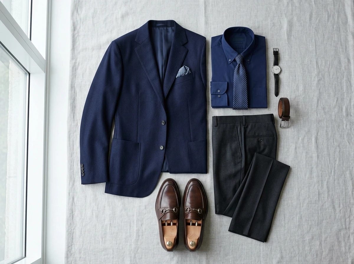 Complete AI outfit planner combination flatlay