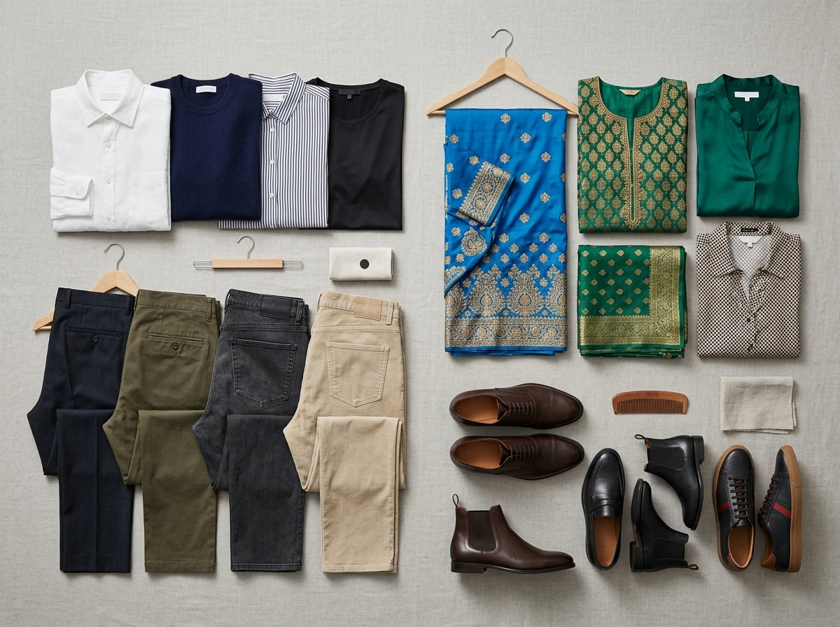 Organised digital wardrobe collection flatlay
