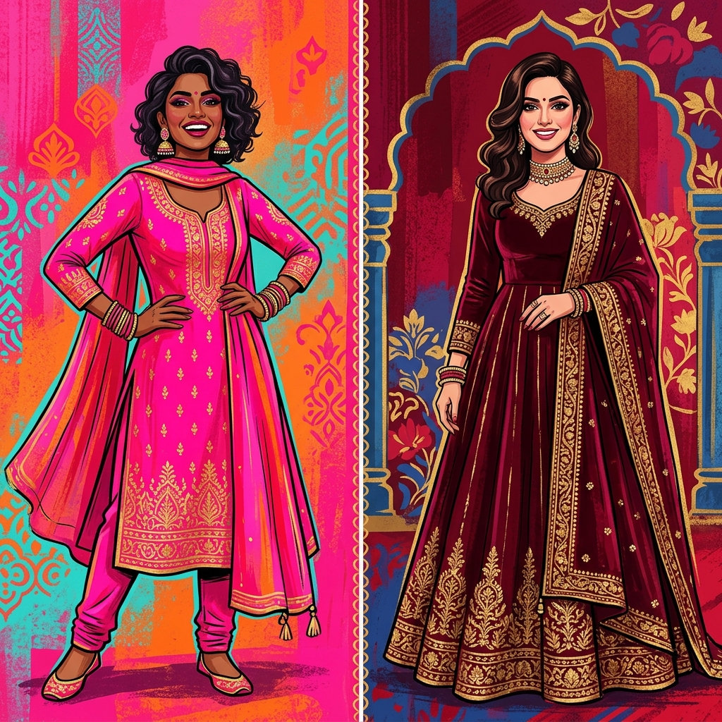 Bold editorial composition showing Indian women confidently wearing colours that break common fashion myths