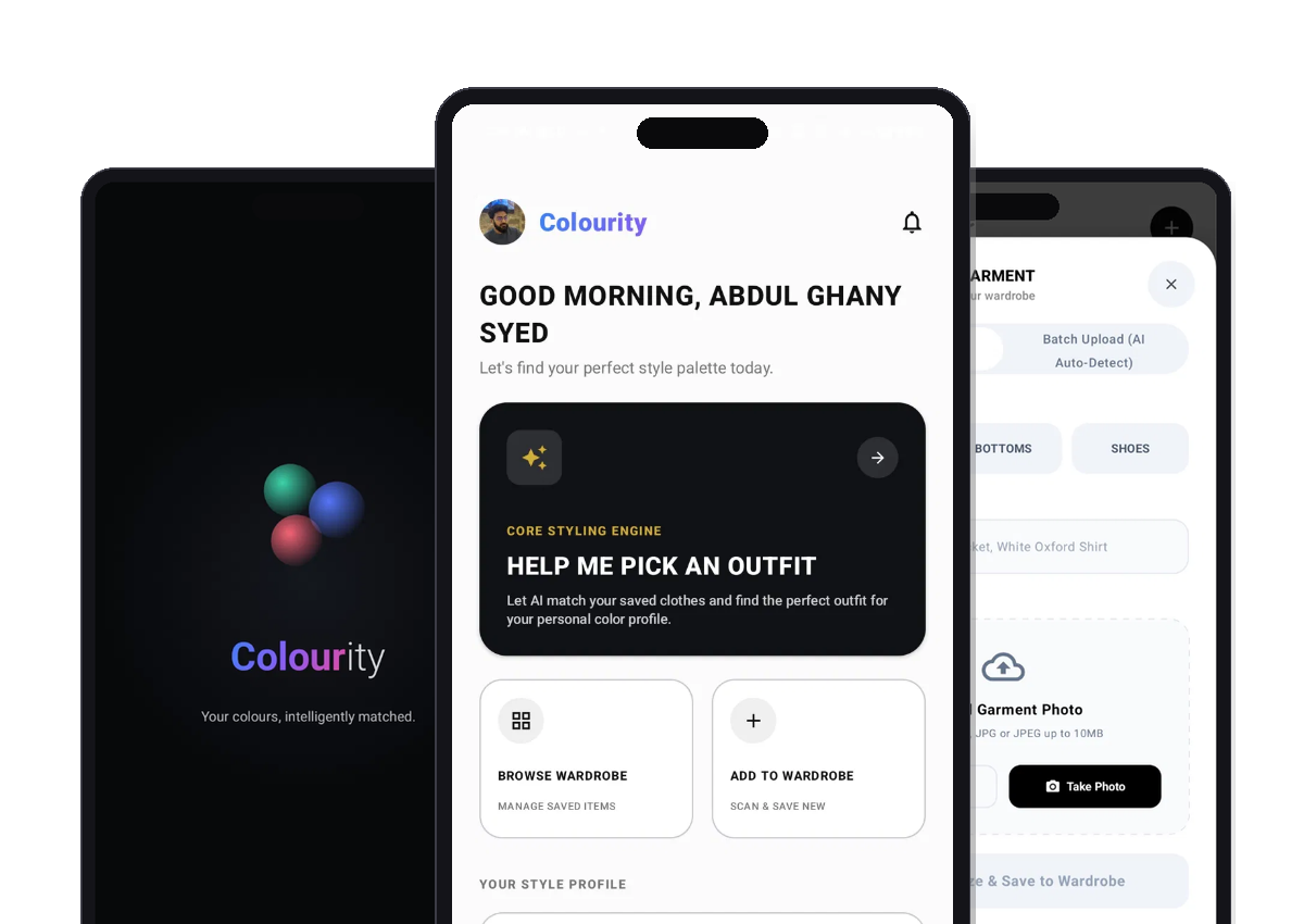Colourity app feature screens