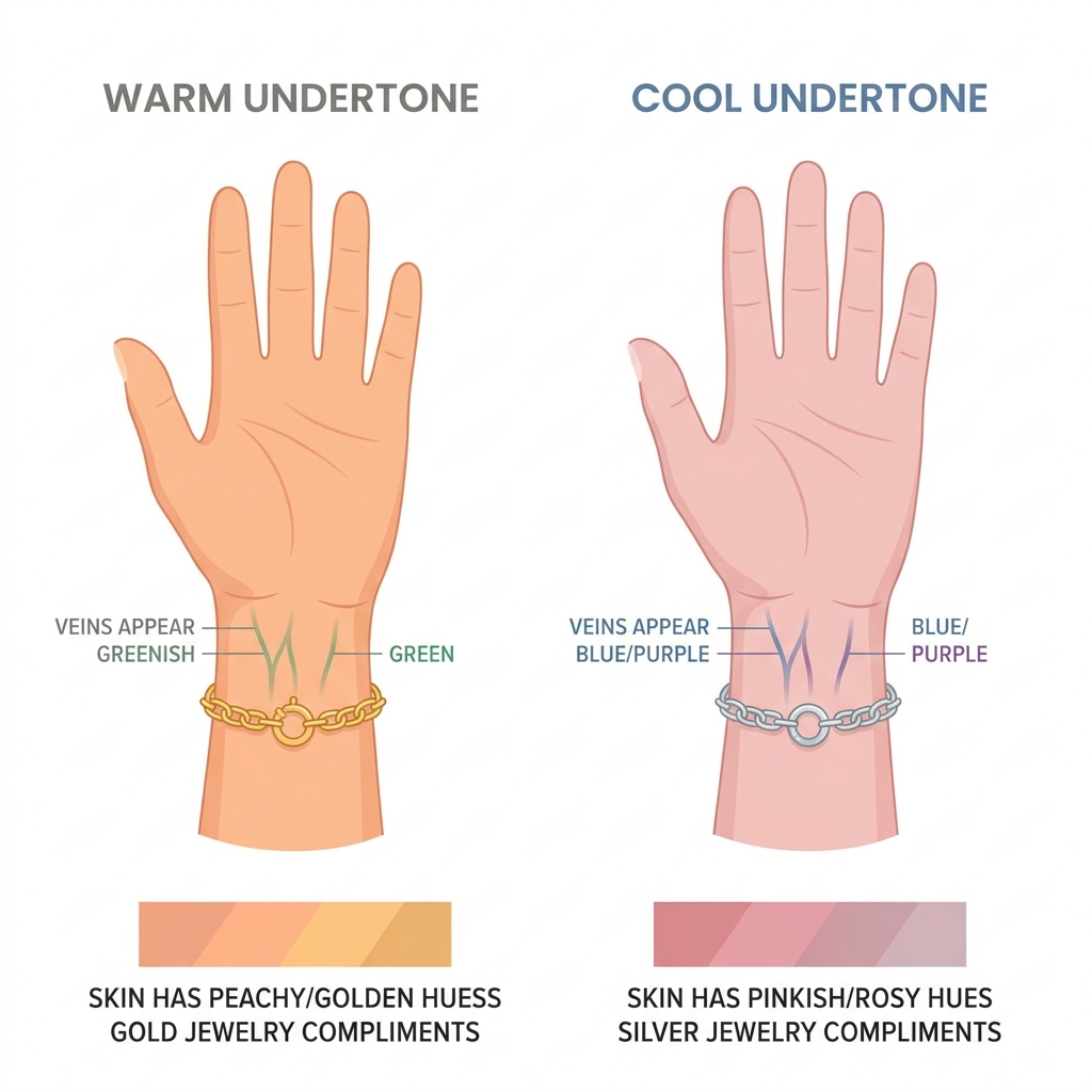 Vein and jewellery tests to identify warm vs cool skin undertones
